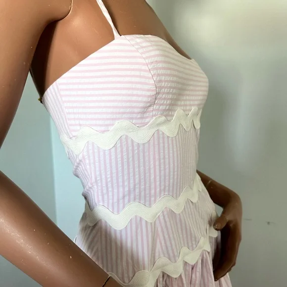 NWOT Classic Seersucker Midi Dress with Spaghetti Straps and Ric Rack Trim. - Picture 10 of 11